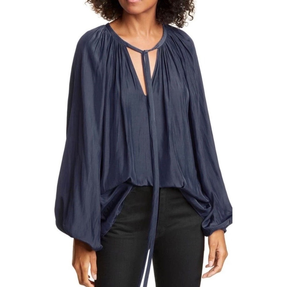 Ramy Brook Paris Poet Blouse Navy Blue Size Large Flowy